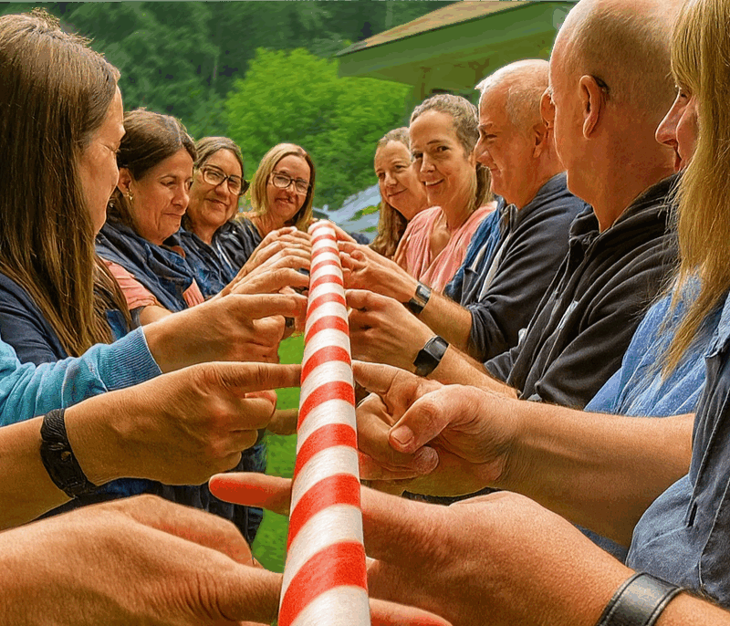 Team Bash Zuckerstange ablegen